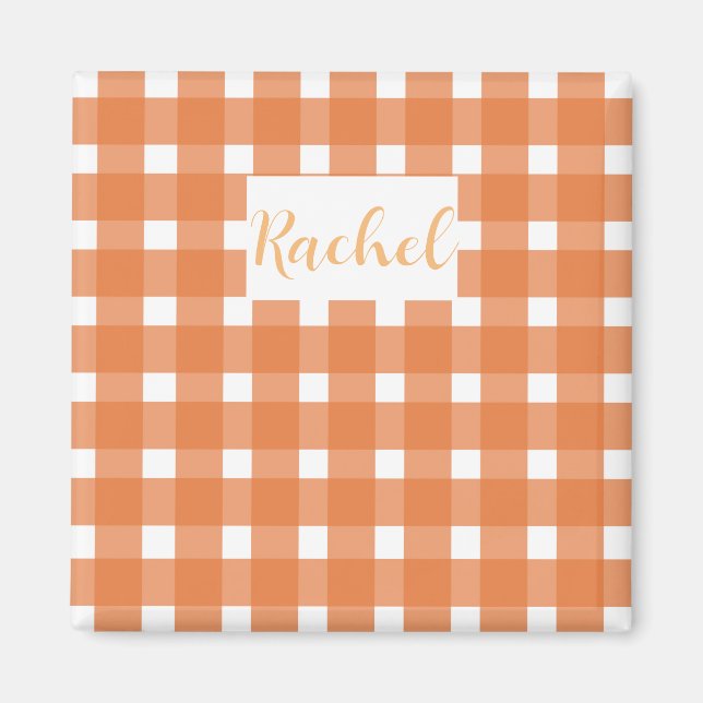 Aimant En vichy blanc orange personnalisé (Devant)