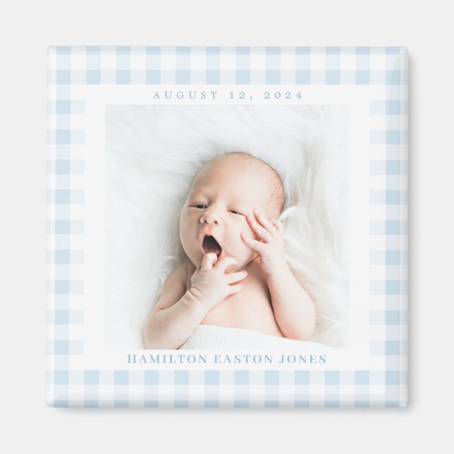 Aimant En vichy Bleu Vérifier la date de naissance du béb (Devant)
