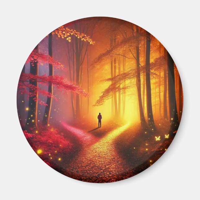 Aimant Enchanted Crossroads - Vibrant Autumn Forest Art P (Devant)