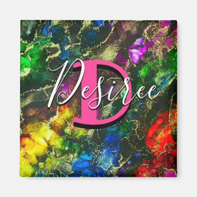 Aimant Encre d'alcool psychédélique et dorée (Devant)