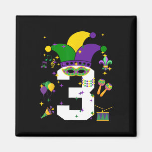 Aimant Enfant 3ème Anniversaire Mardi Gras Thème 3 Ans