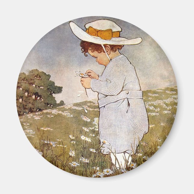 Aimant Enfant Antique Cueille des Marguerites Bessie Peas (Devant)