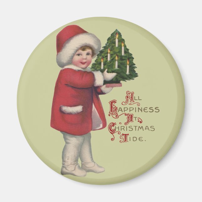 Aimant Enfant avec illustration vintage d'arbre de Noël (Devant)