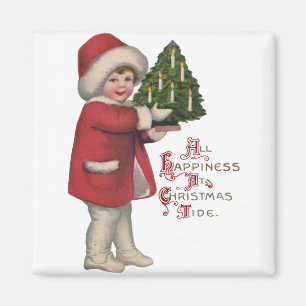 Aimant Enfant avec illustration vintage d'arbre de Noël A