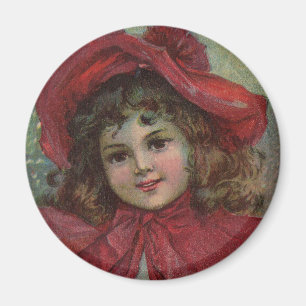 Aimant Enfant de Noël vintage Art robe rouge victorienne