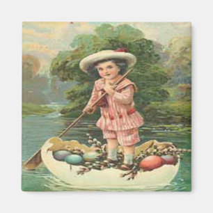 Aimant Enfant de Pâques vintage en bateau à oeufs, ZSSG