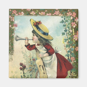 Aimant Enfant victorienne vintage, fille soufflant dans u