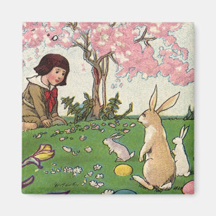 Aimant Enfant Vintage à la chasse aux œufs de Pâques avec