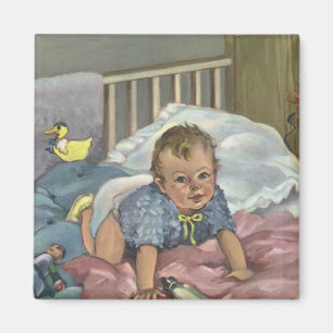 Aimant Enfant vintage, Bébé mignon Jouer dans le lit, Tem