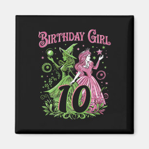 Aimant Enfants 10e Anniversaire Sorcière rose et vert 10
