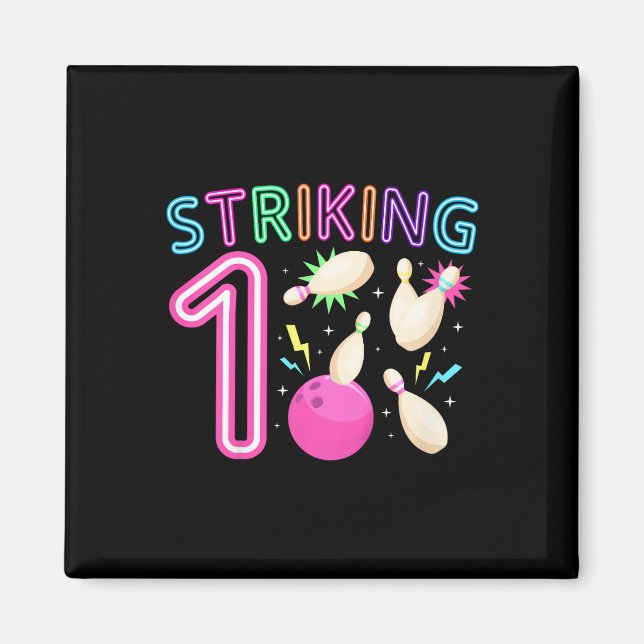 Aimant Enfants 1er Anniversaire Fête Bowling Fille 1 An B (Devant)