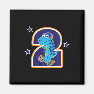 Aimant Enfants 2e anniversaire drôle dinosaure skateboard