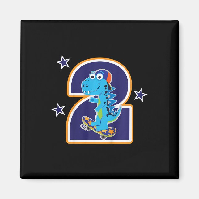 Aimant Enfants 2e anniversaire drôle dinosaure skateboard (Devant)