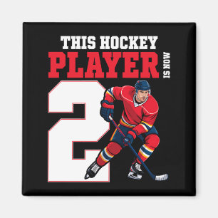 Aimant Enfants 2ème anniversaire de hockey sur glace joue