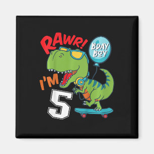 Aimant Enfants 5ème Anniversaire 5 Ans Garçon T-rex Skate