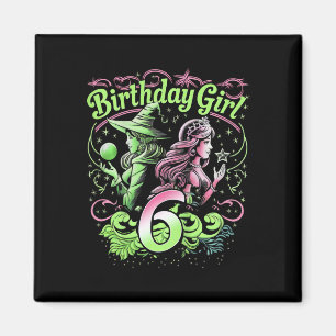 Aimant Enfants 6e Anniversaire Sorcière rose et verte 6 A