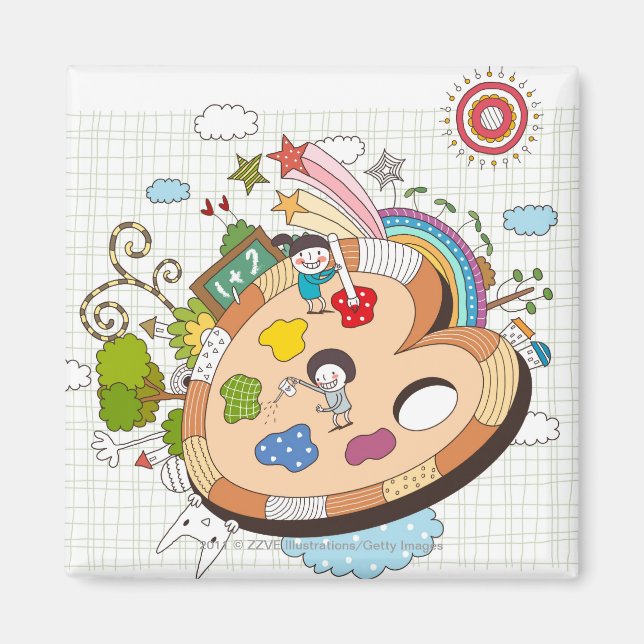 Aimant Enfants avec pinceaux (Devant)