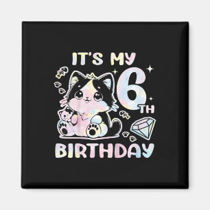 Aimant Enfants C'est mon 6e anniversaire fille 6 ans chat