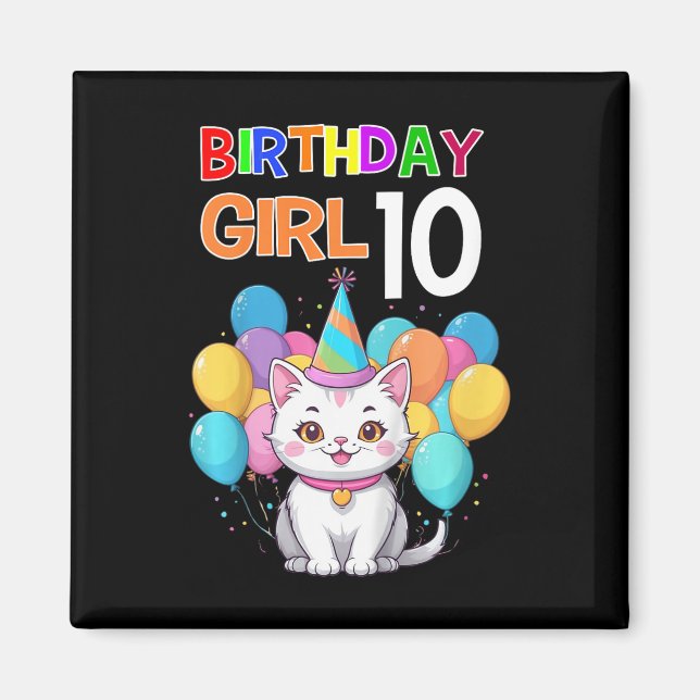 Aimant Enfants Chat Anniversaire 10 Anniversaire Filles 1 (Devant)