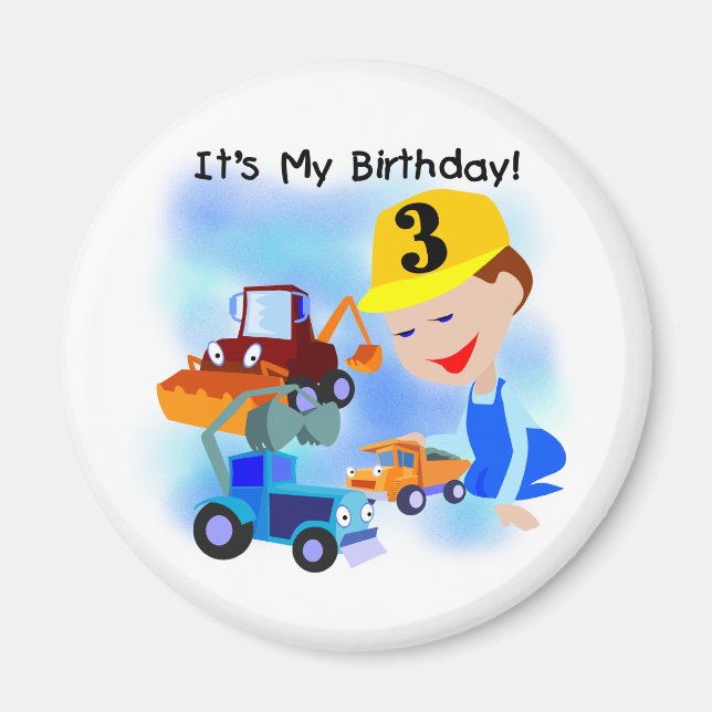 Aimant Enfants Construction 3e anniversaire T-shirts et c (Devant)