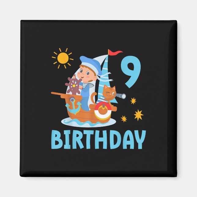Aimant Enfants drôles 9e anniversaire Voilier Voile Boa (Devant)