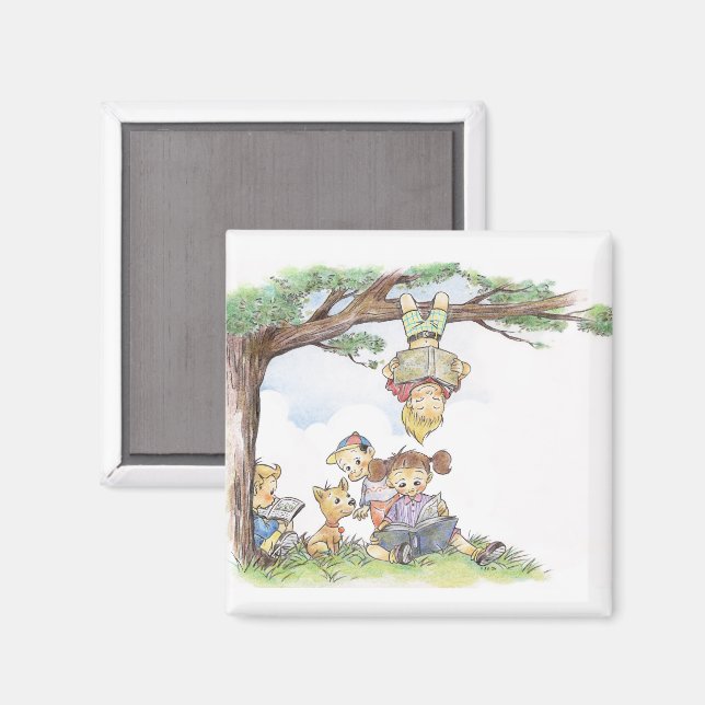 Aimant Enfants lisant sous un arbre (Recto/Verso)