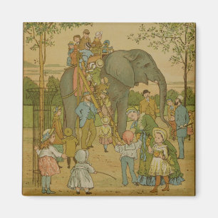 Aimant Enfants montant sur l'éléphant (litho)