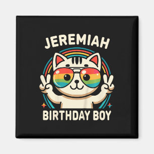 Aimant Enfants Nom Jeremiah Anniversaire Garçon Chat