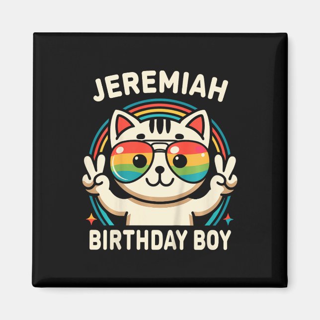 Aimant Enfants Nom Jeremiah Anniversaire Garçon Chat (Devant)