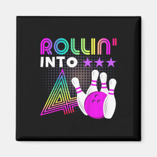 Aimant Enfants Rollin Into 4 Bowling Anniversaire fête 4e