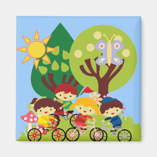 Aimant Enfants sur des vélos