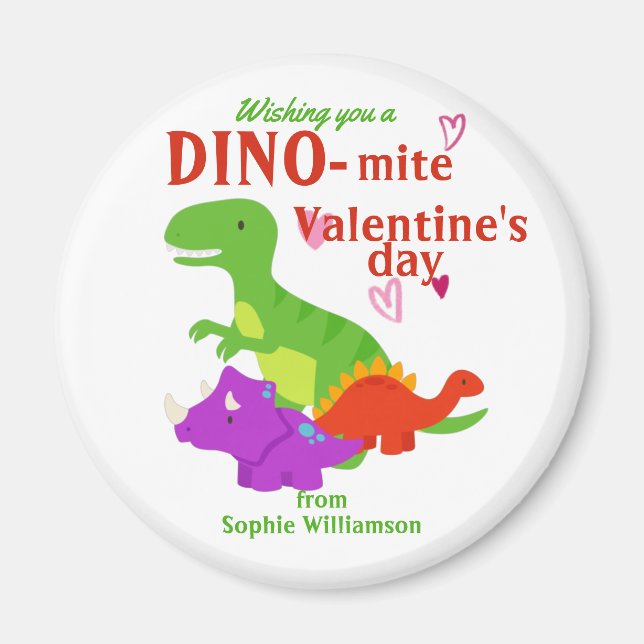 Aimant Enfants Valentines Day Dino-mite Dinosaur (Devant)