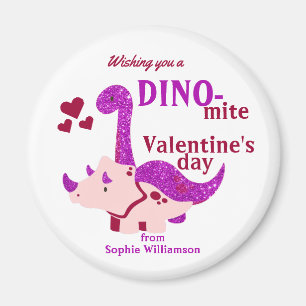 Aimant Enfants Valentines Day Dino-mite Girly Dinosaur