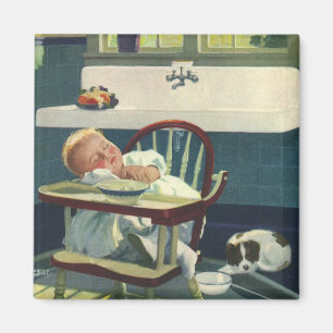 Aimant Enfants vintages, Bébé Dormir Chaise haute Cuisine