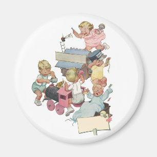 Aimant Enfants vintages s'amusant Jouer avec des trains d