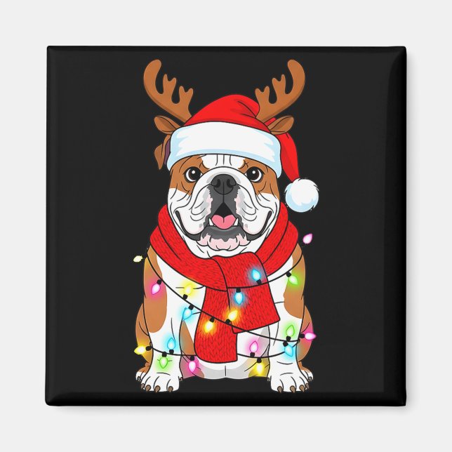 Aimant English Bulldog Dog Tree Christmas Lights Xmas Paj (Devant)