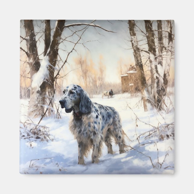 Aimant English Setter Qu'il neige Noël (Devant)
