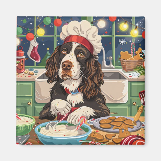 Aimant English Springer Spaniel Fête de fin d'année en cu (Devant)