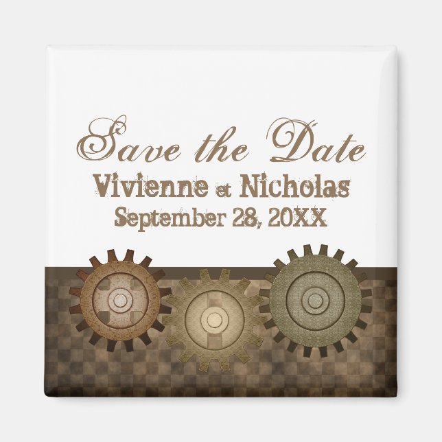Aimant Engrenages Steampunk Enregistrer l'aimant de date, (Devant)