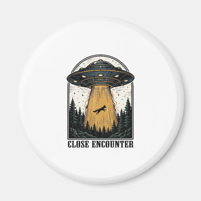 Aimant Enlèvement de forêt extraterrestre Gravure vintage (Devant)