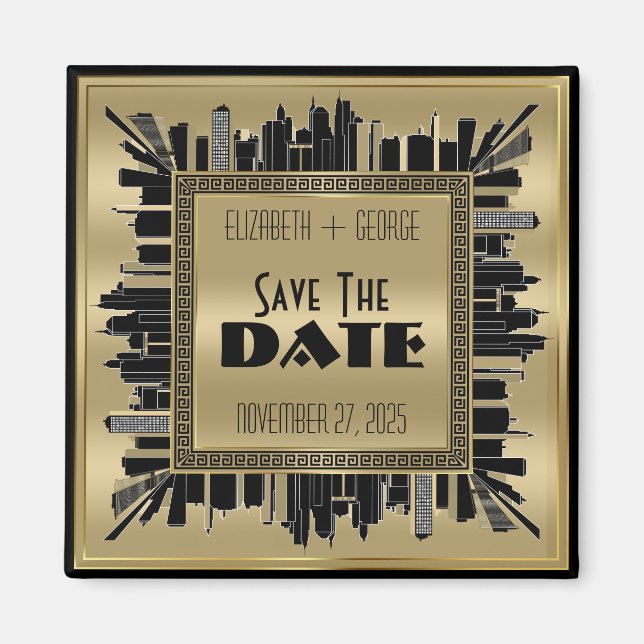 Aimant Enregistrer la date Art Déco Gatsby Glamor Gold Bl (Devant)