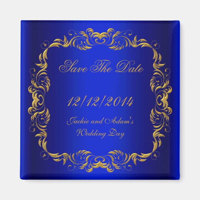 Aimant ENREGISTRER LA DATE  Bleu Royal Or (Devant)