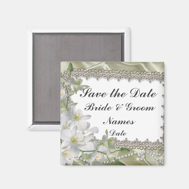 Aimant Enregistrer la date Mariage de fleurs blanches Mag (Recto/Verso)