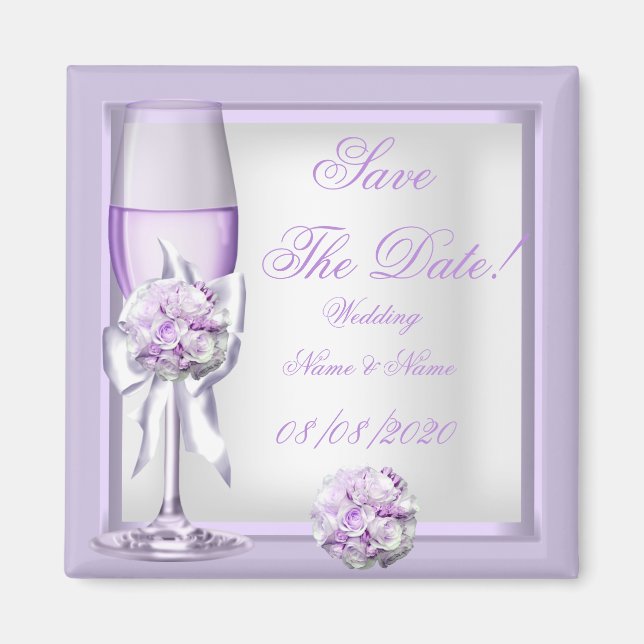 Aimant Enregistrer La Date Mariage Lavande Purple Lilac 3 (Devant)