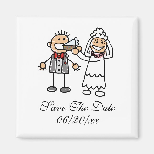 Aimant Enregistrer la date mignonne Bride Feeds Groom Mar (Devant)