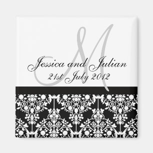 Aimant Enregistrer la date Monogramme noir/blanc Damask T