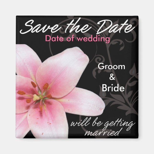 Aimant Enregistrer la date Pink Lily sur Black (Devant)