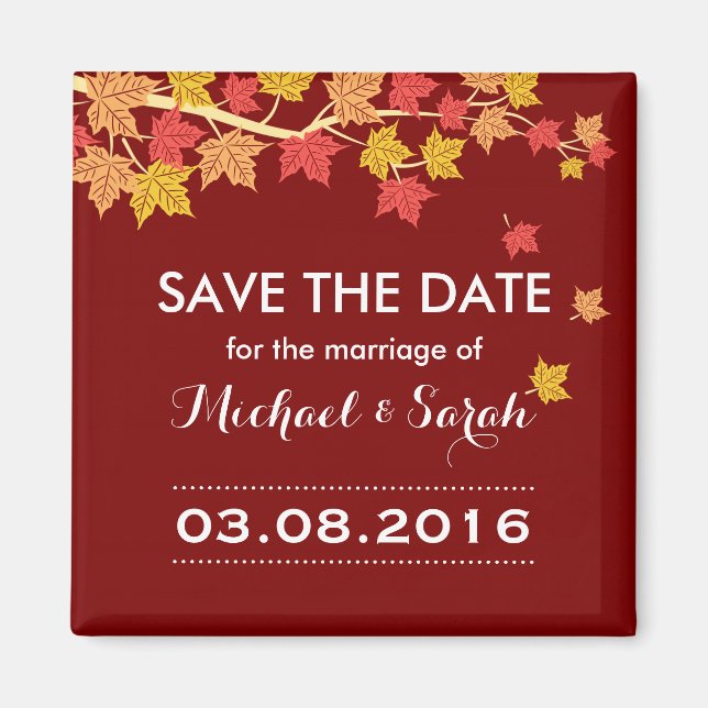 Aimant Enregistrer la date Red Maple Feuille Mariage de a (Devant)