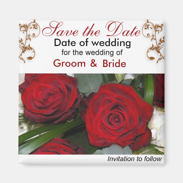 Aimant Enregistrer la date Roses rouges (Devant)