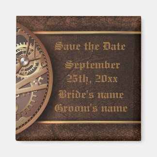 Aimant Enregistrer la date steampunk engrenages or brun